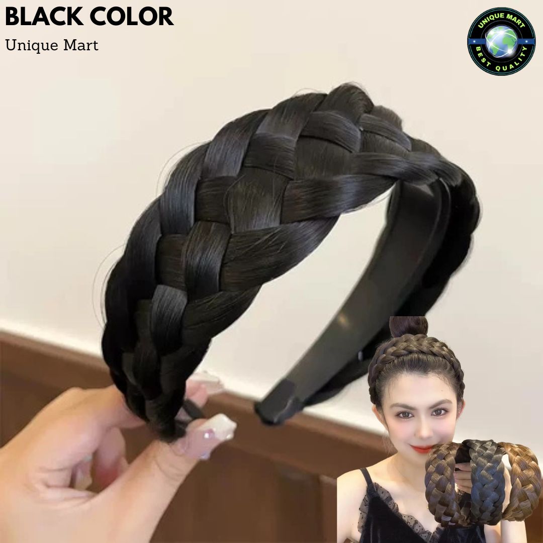 ২ পিচ-Handmade Wig Braided Headbands-Black Color 2pcs