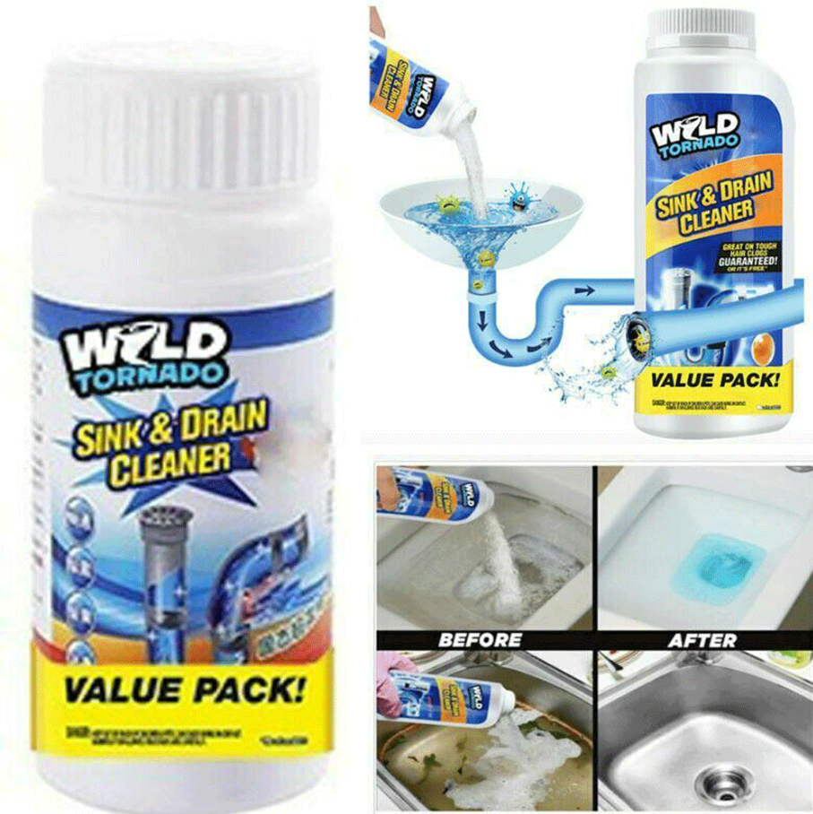 Wild Tornado Powerful Sink & Drain Cleaner High Efficiency - Clog Remover Kitchen Sewer Power Pipe Channel Powder