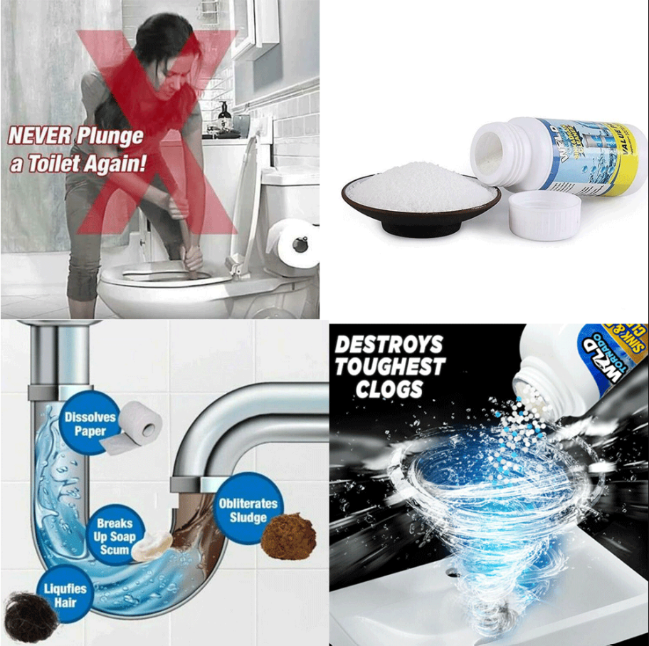 Wild Tornado Powerful Sink & Drain Cleaner High Efficiency - Clog Remover Kitchen Sewer Power Pipe Channel Powder