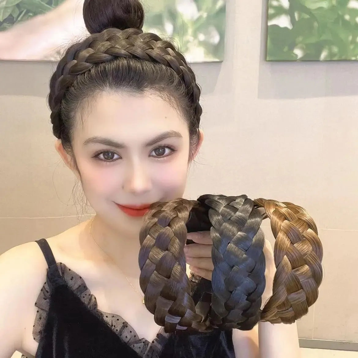 ২ পিচ-Handmade Wig Braided Headbands-Black Color 2pcs