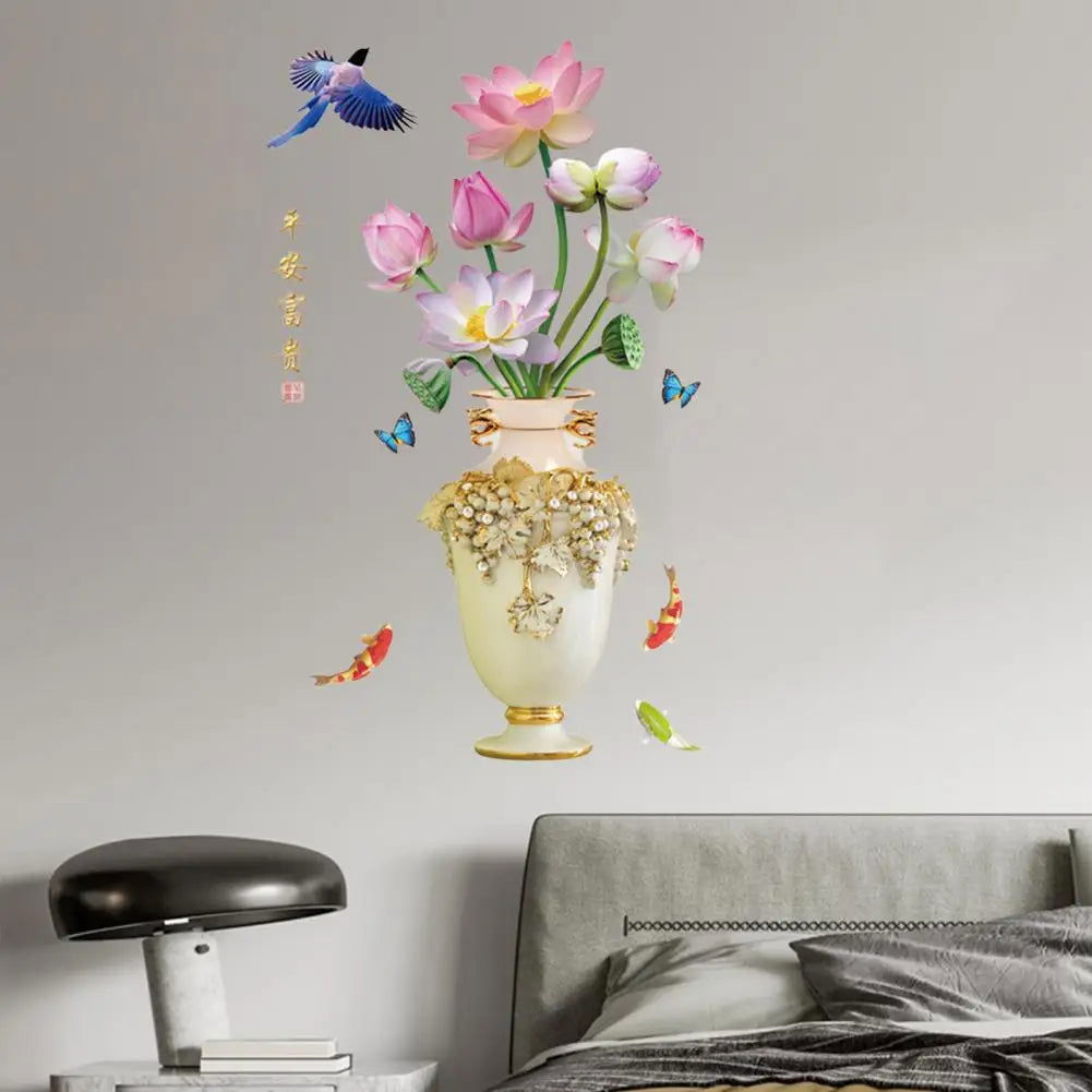 3D Large Vase Wall Sticker Lotus Flower Decal Self-Adhesive - China To BD Web