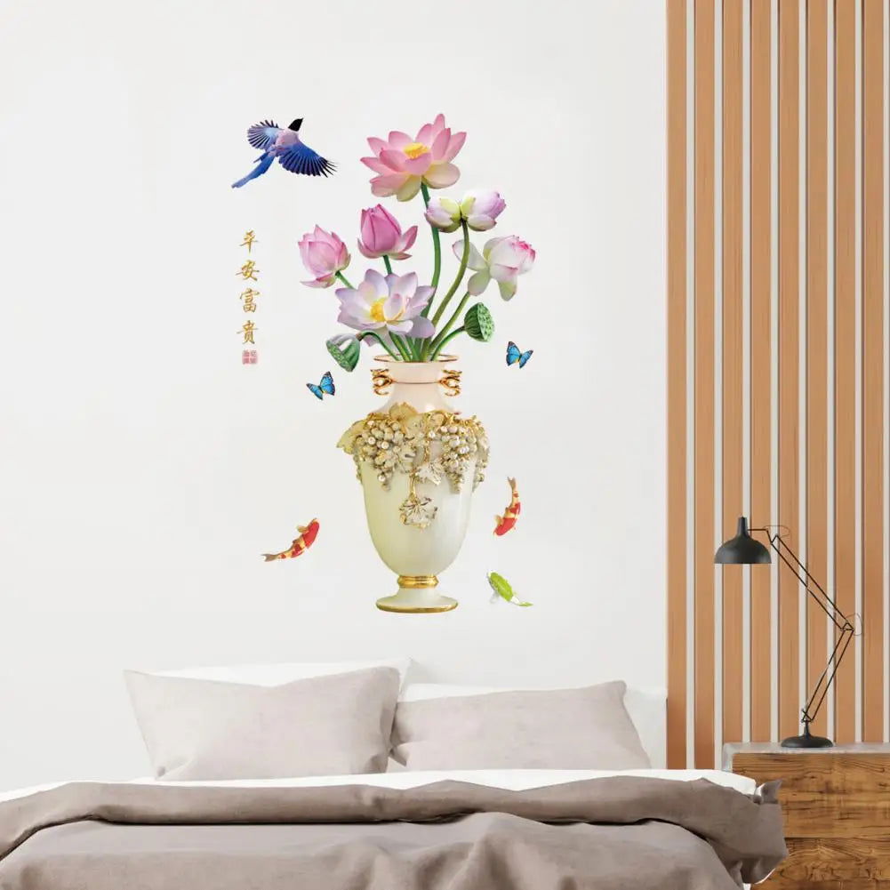 3D Large Vase Wall Sticker Lotus Flower Decal Self-Adhesive - China To BD Web