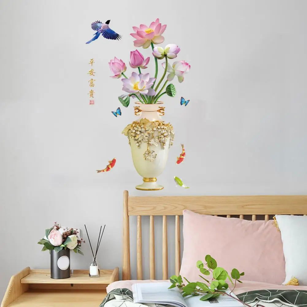 3D Large Vase Wall Sticker Lotus Flower Decal Self-Adhesive - China To BD Web