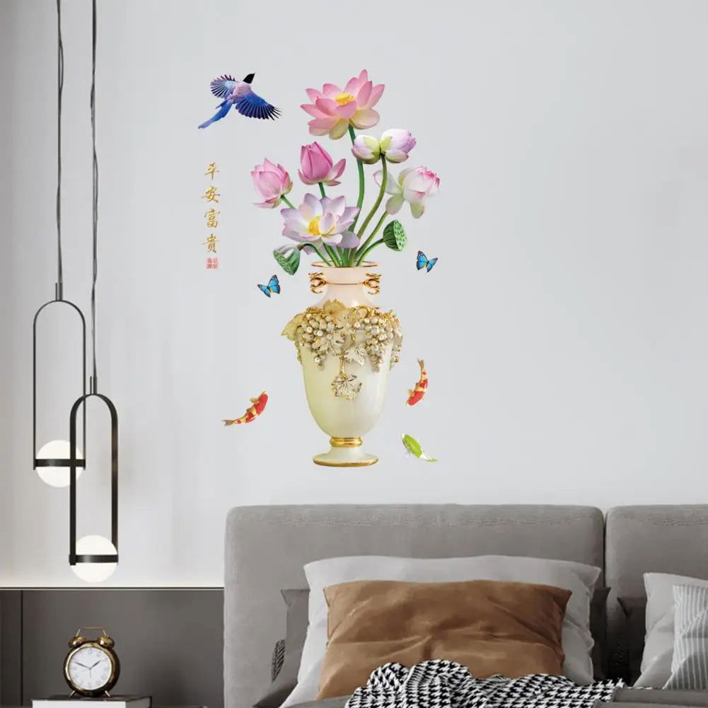 3D Large Vase Wall Sticker Lotus Flower Decal Self-Adhesive - China To BD Web