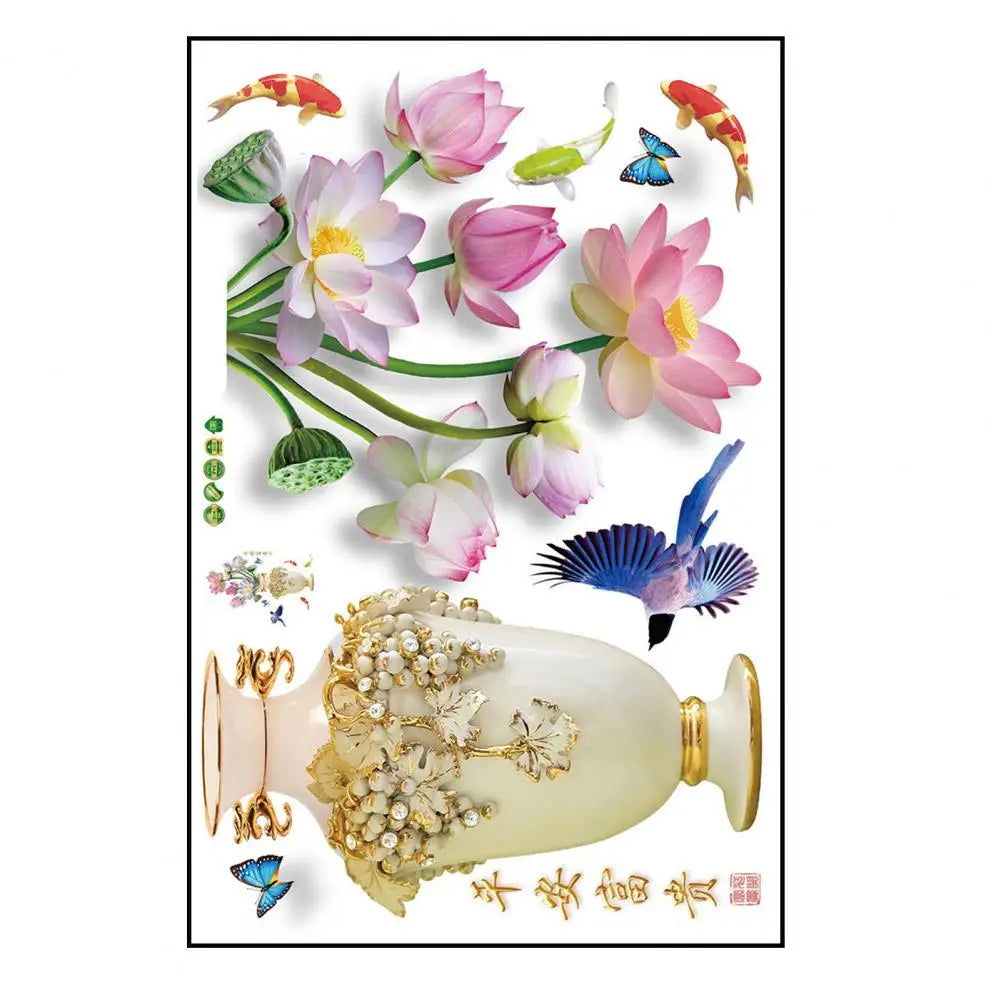 3D Large Vase Wall Sticker Lotus Flower Decal Self-Adhesive - China To BD Web