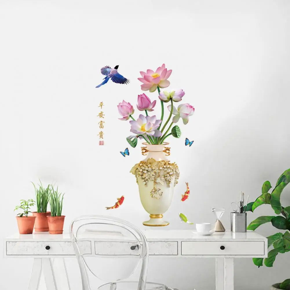 3D Large Vase Wall Sticker Lotus Flower Decal Self-Adhesive - China To BD Web