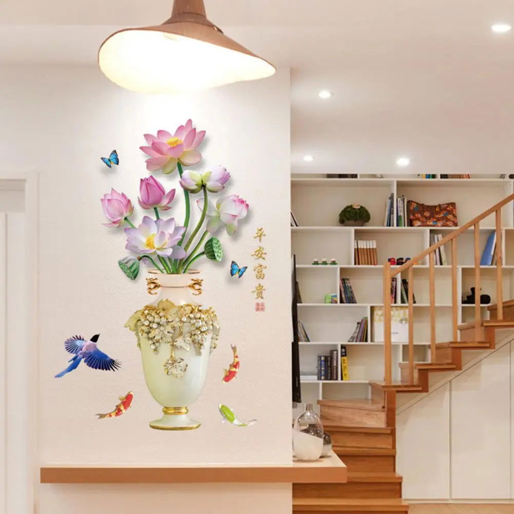 3D Large Vase Wall Sticker Lotus Flower Decal Self-Adhesive - China To BD Web
