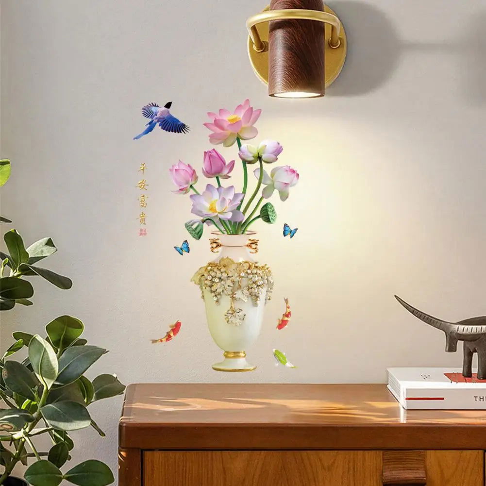 3D Large Vase Wall Sticker Lotus Flower Decal Self-Adhesive - China To BD Web