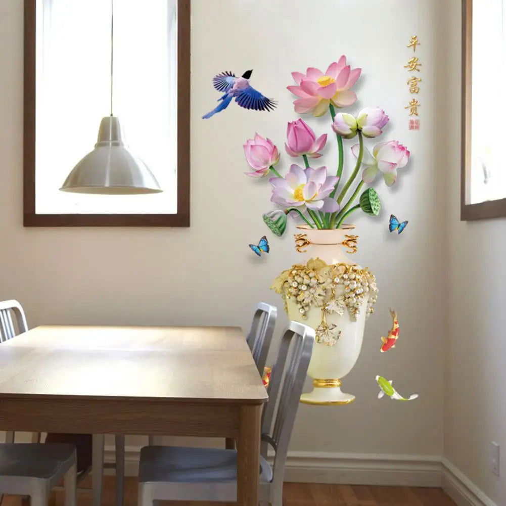 3D Large Vase Wall Sticker Lotus Flower Decal Self-Adhesive - China To BD Web