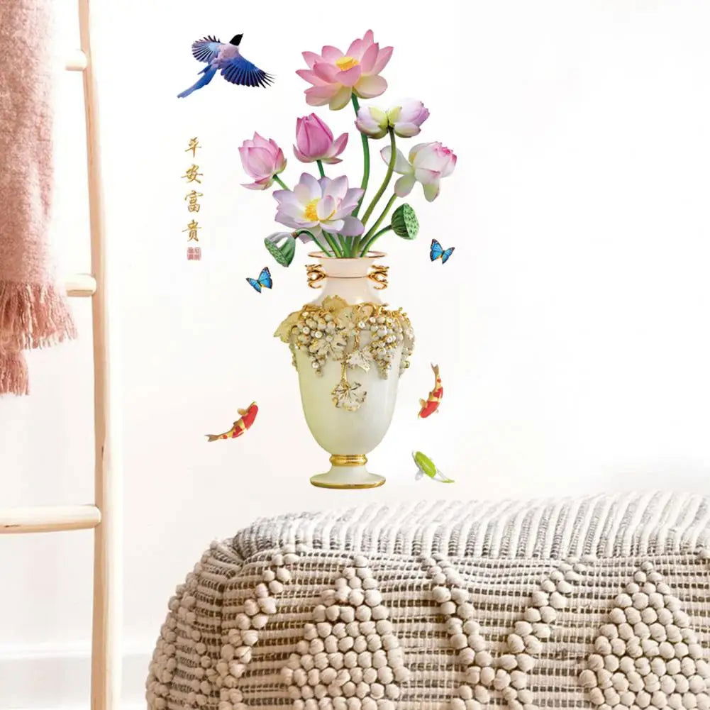 3D Large Vase Wall Sticker Lotus Flower Decal Self-Adhesive - China To BD Web