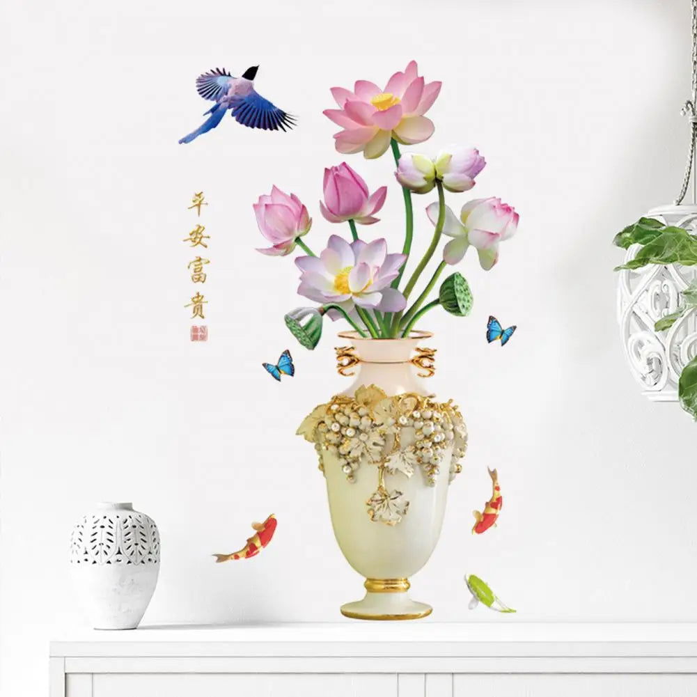 3D Large Vase Wall Sticker Lotus Flower Decal Self-Adhesive - China To BD Web