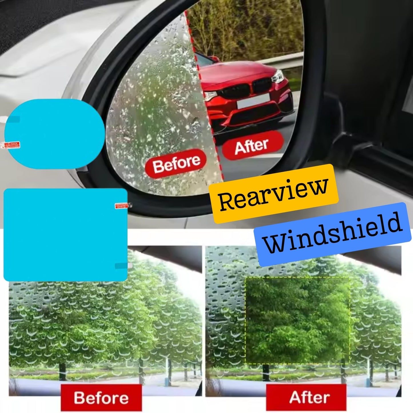 ৪ পিসের সেট-Car Rear-view Mirror Film and Side Window Anti Fog Clear Film