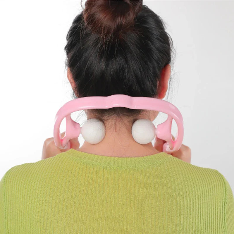 Green Color Neck Massager Therapy Neck and Shoulder Dual Trigger Point Roller Self-Massage