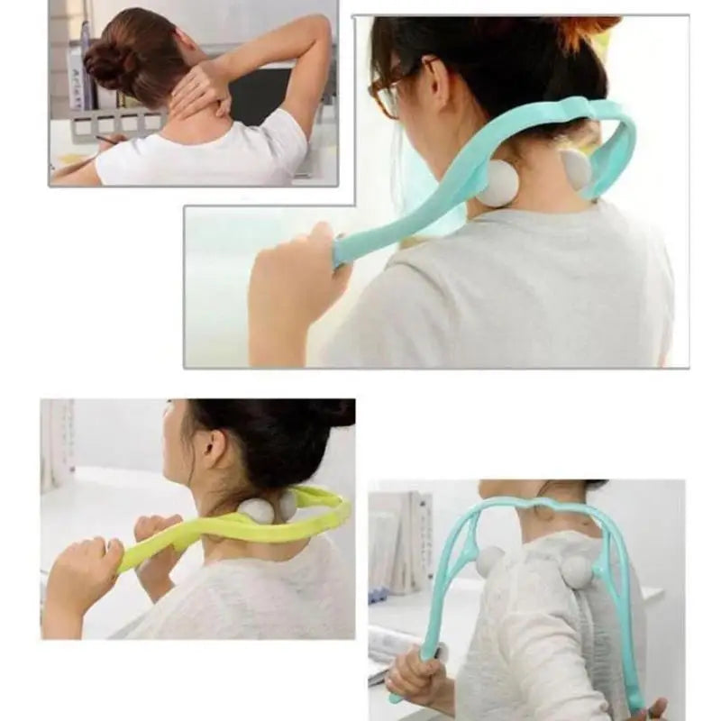 Green Color Neck Massager Therapy Neck and Shoulder Dual Trigger Point Roller Self-Massage