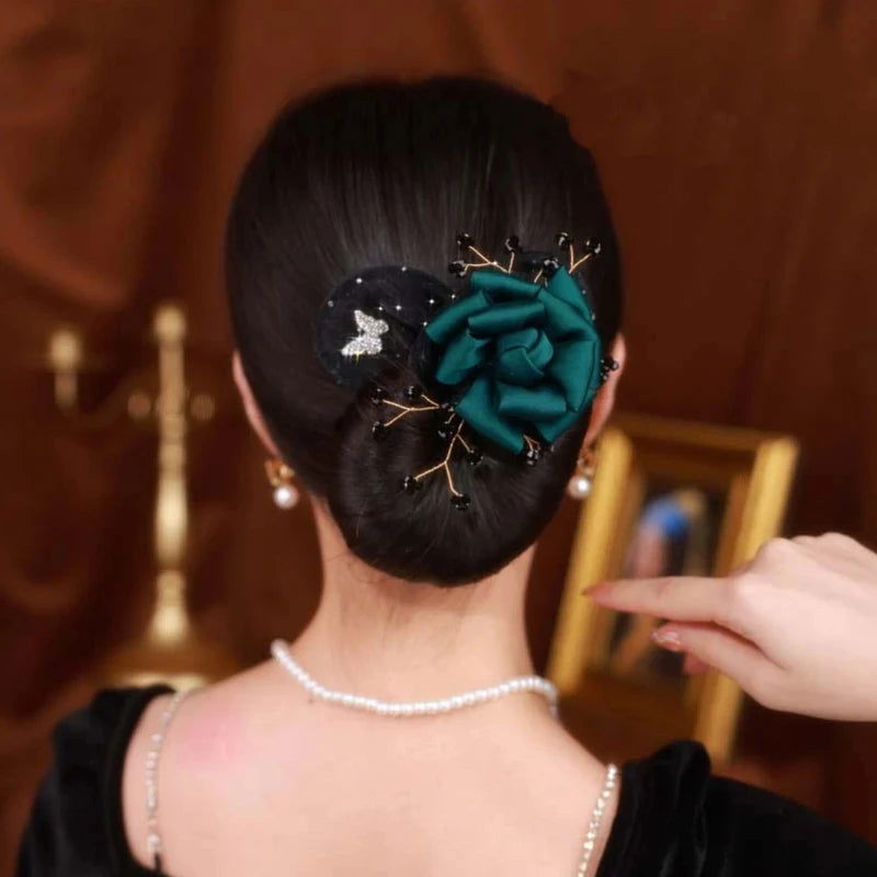 ( গ্রীন কালার ) Green Rose Invisible Hair Coiler Lazy People Hairpin Fabric Hair Accessories Hair Clips for Women - China To BD Web