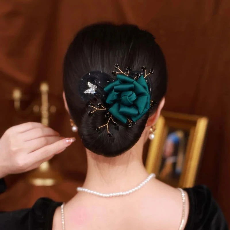 ( গ্রীন কালার ) Green Rose Invisible Hair Coiler Lazy People Hairpin Fabric Hair Accessories Hair Clips for Women - China To BD Web