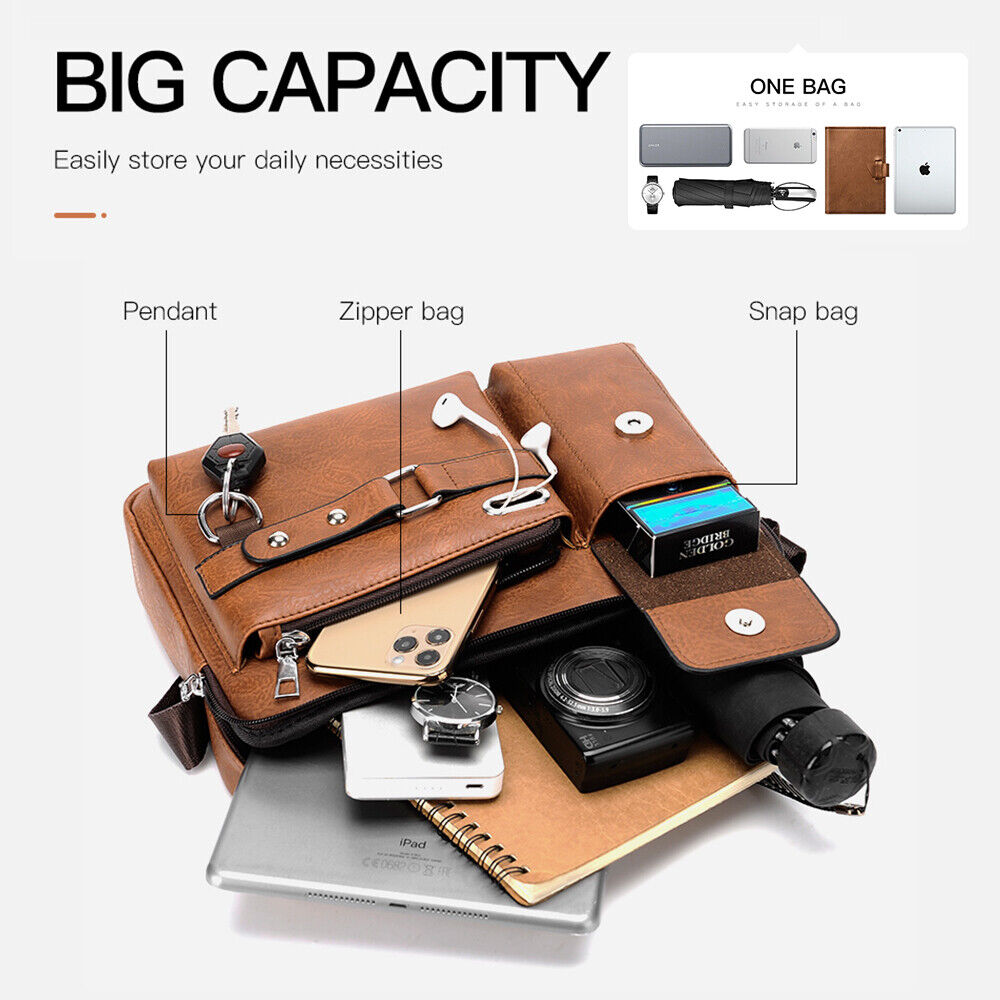 Men Shoulder Bag Pu Leather-Light brown