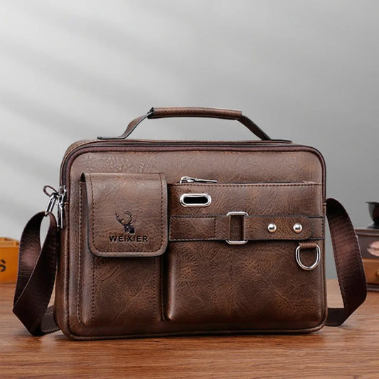 Men Shoulder Bag Pu Leather-Dark brown