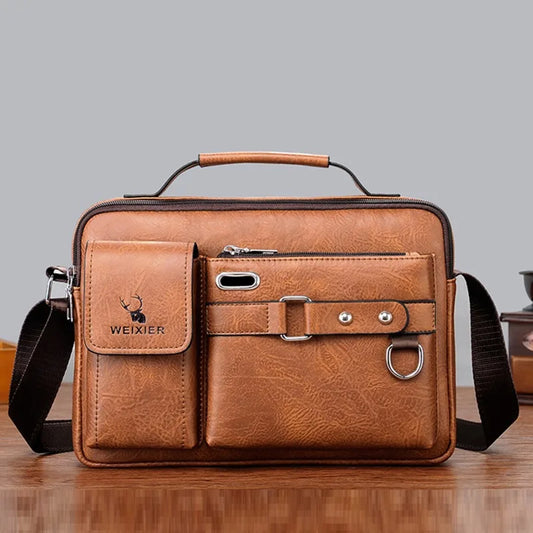 Men Shoulder Bag Pu Leather-Light brown