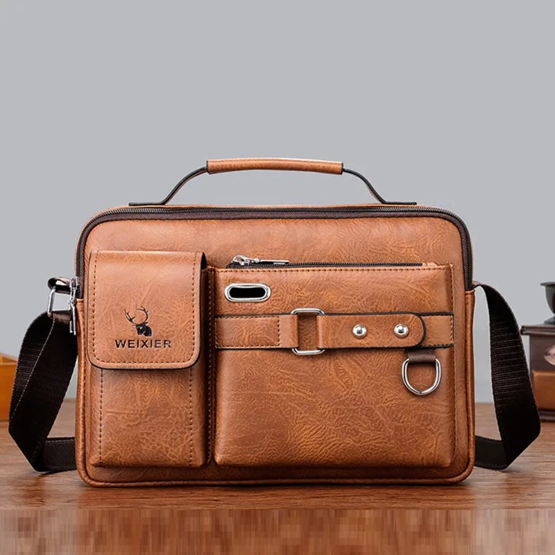 Men Shoulder Bag Pu Leather-Light brown