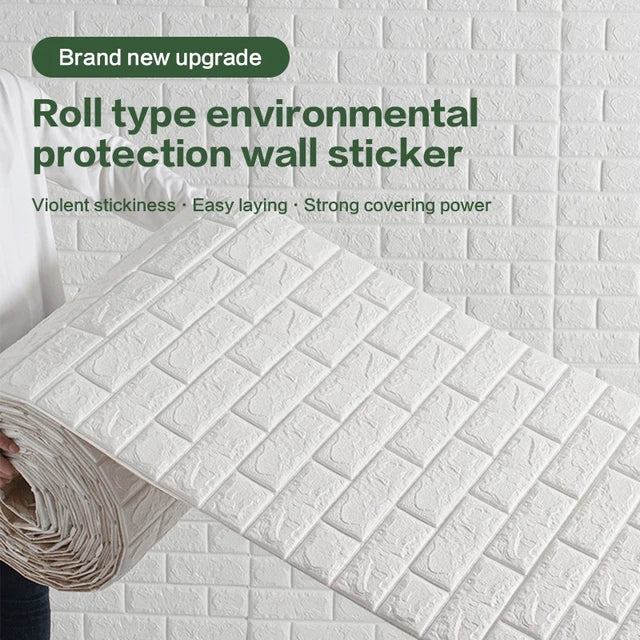 (৯২ স্কোয়ার ফিট রোল ) ৪৫ টাকা স্কোয়ার ফিট-3D Wall Sticker(Bricks)-White