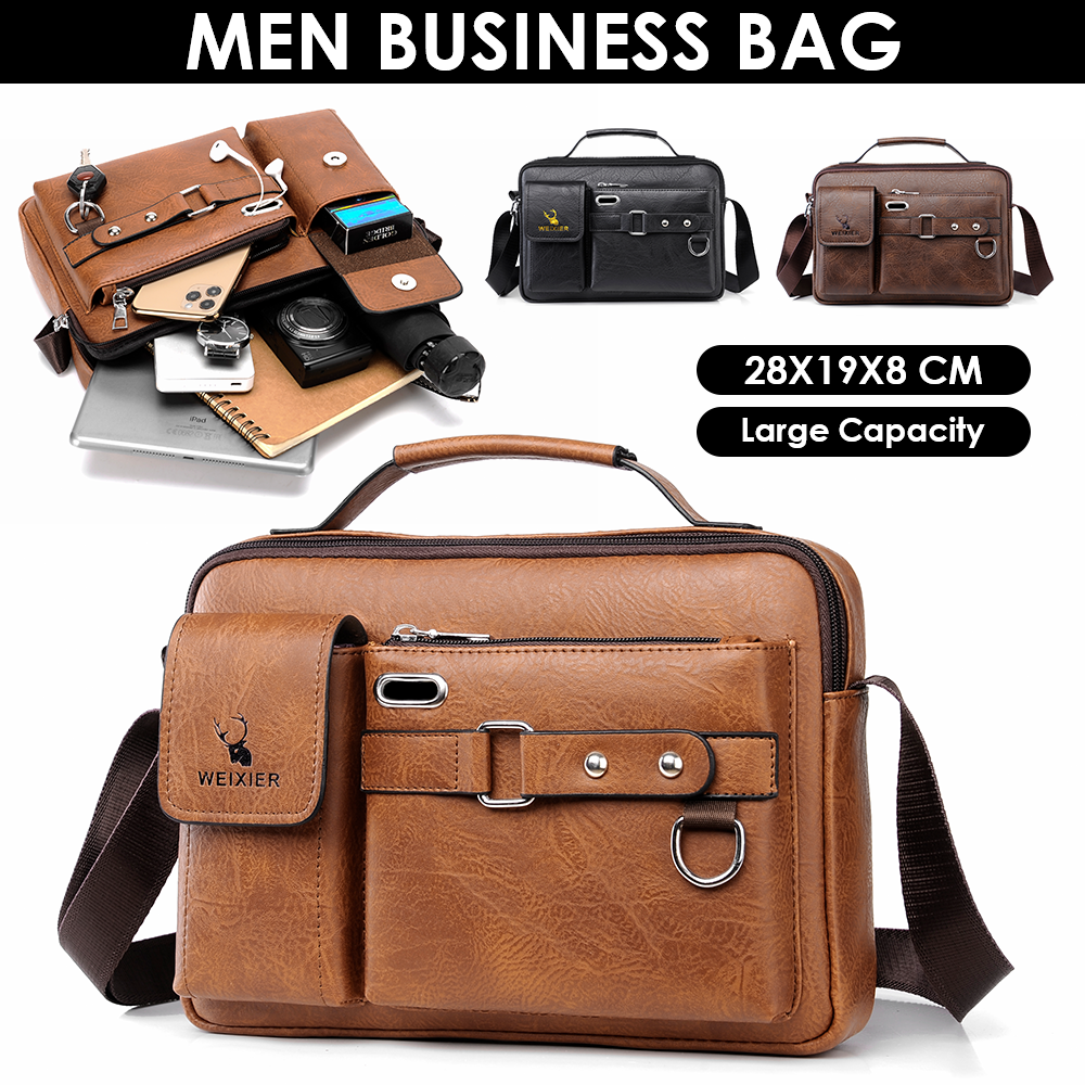 Men Shoulder Bag Pu Leather-Light brown