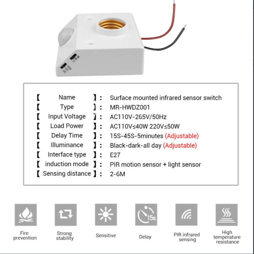 Automatic Human Body IR Sensor Lamp Holder-1pcs