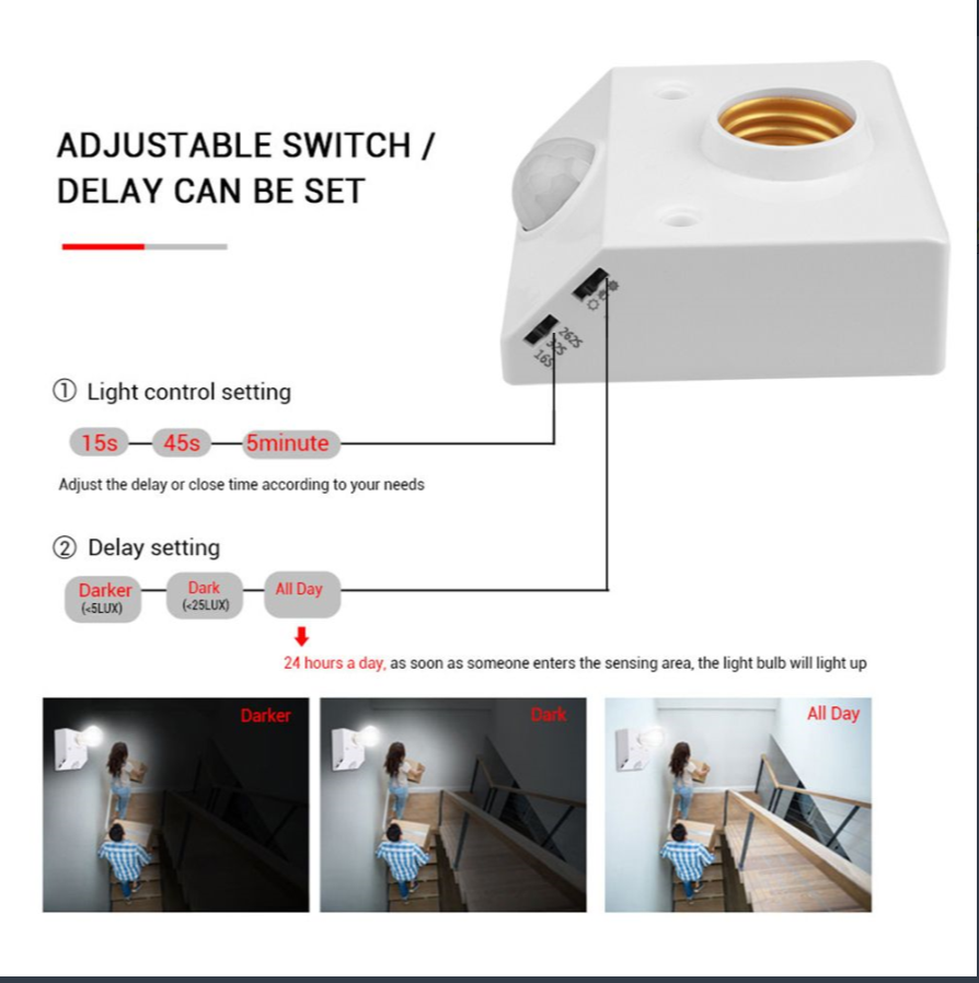 Automatic Human Body IR Sensor Lamp Holder-1pcs