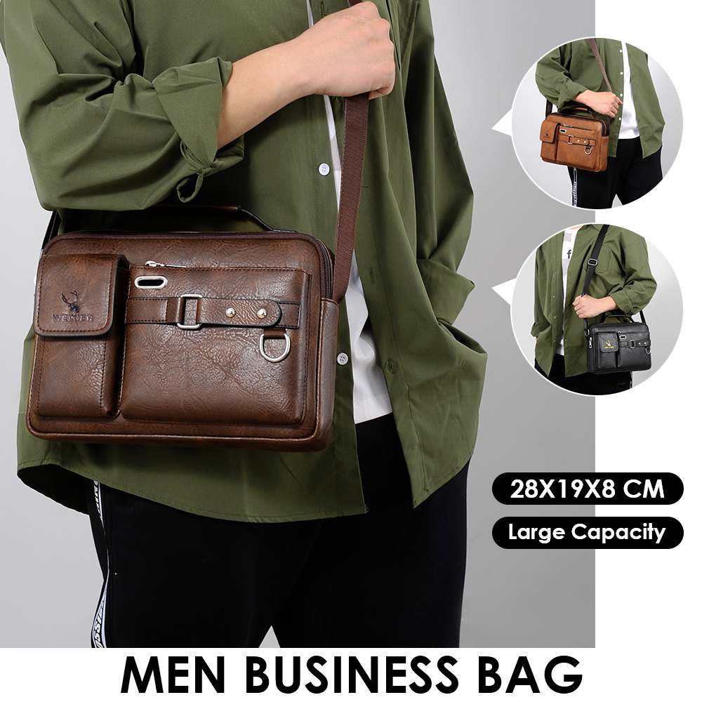 Men Shoulder Bag Pu Leather-Dark brown