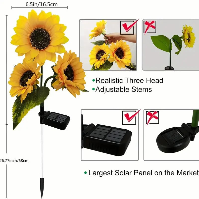 ( ১ পিচ সোলার লাইট ) Three Head Solar Sunflower Light LED - China To BD Web