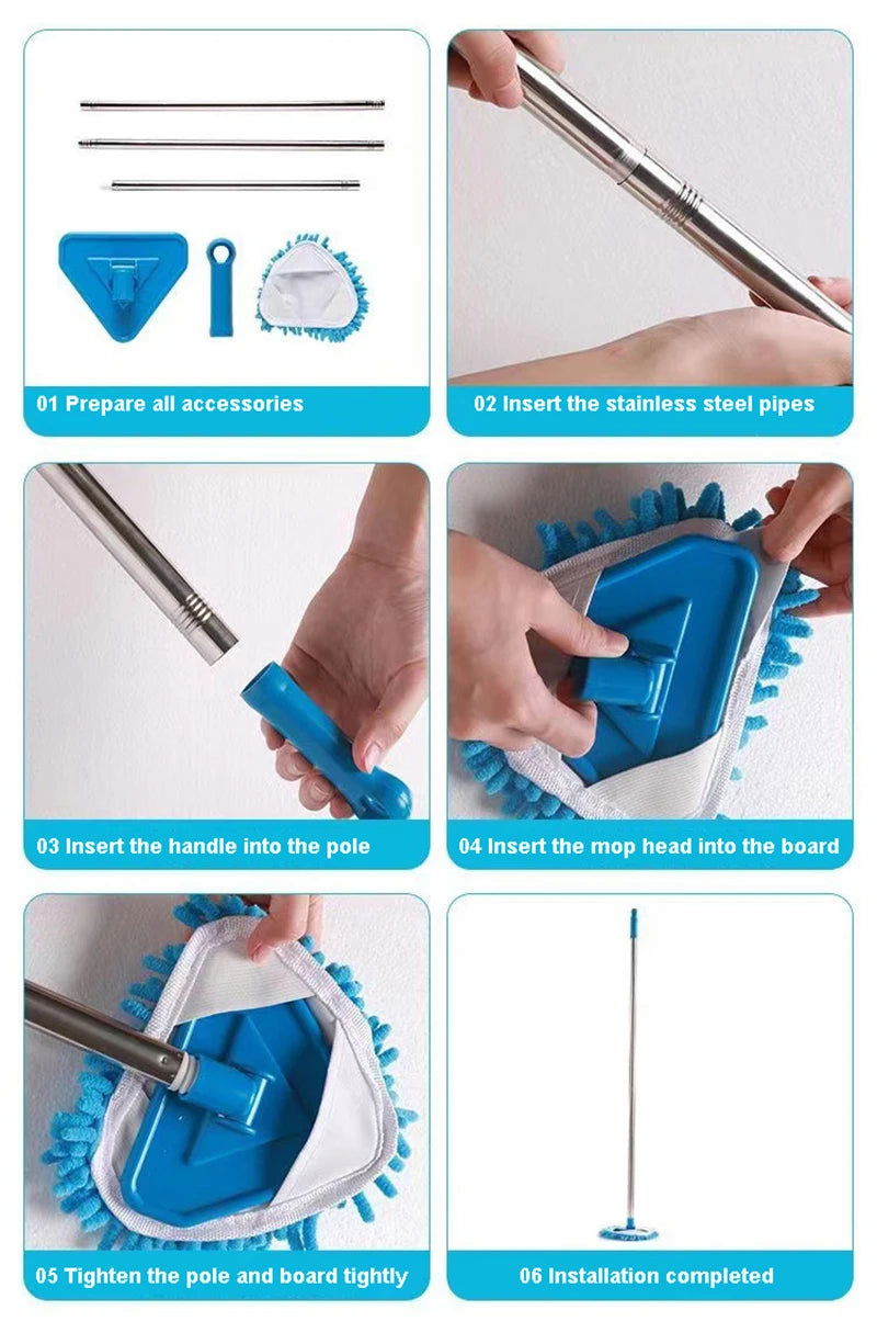 Triangle Cleaning Mini Mop Microfiber Pads Retractable 180°Rotatable Wall Ceiling Clean Brush Mop Washing Dust Brush Home Clean Tool - China To BD Web