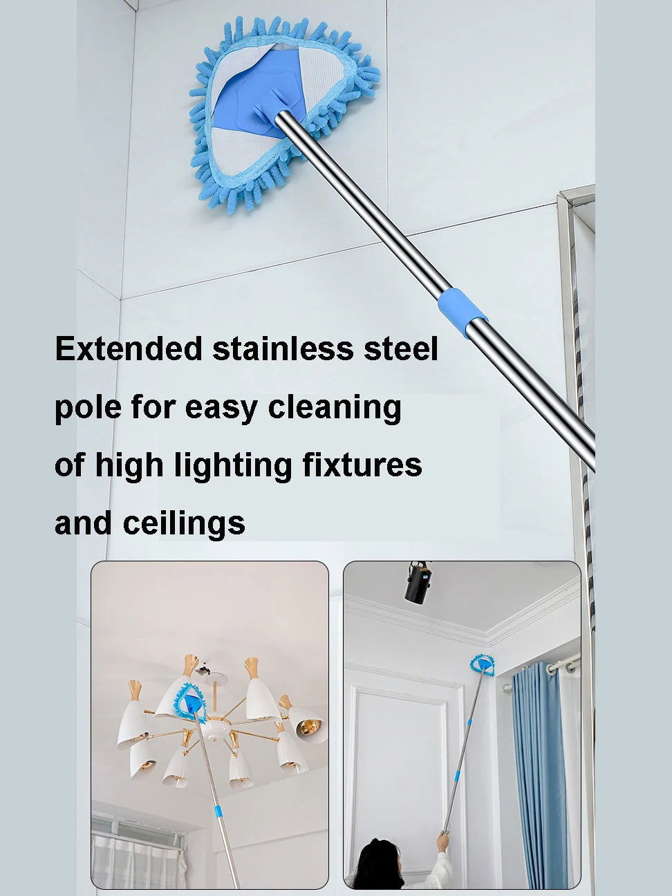 Triangle Cleaning Mini Mop Microfiber Pads Retractable 180°Rotatable Wall Ceiling Clean Brush Mop Washing Dust Brush Home Clean Tool - China To BD Web