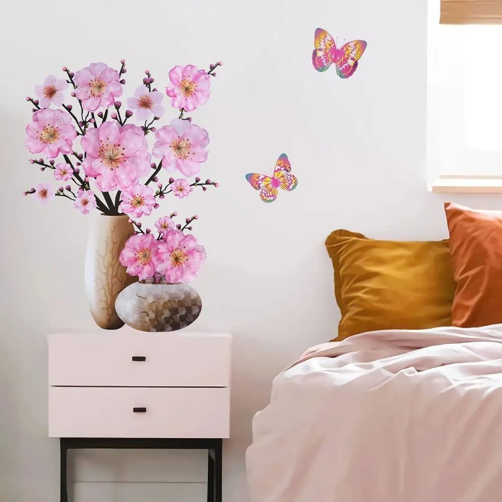 Vase Wall Sticker Waterproof Lovely Simulation Butterfly Floral Decals - China To BD Web