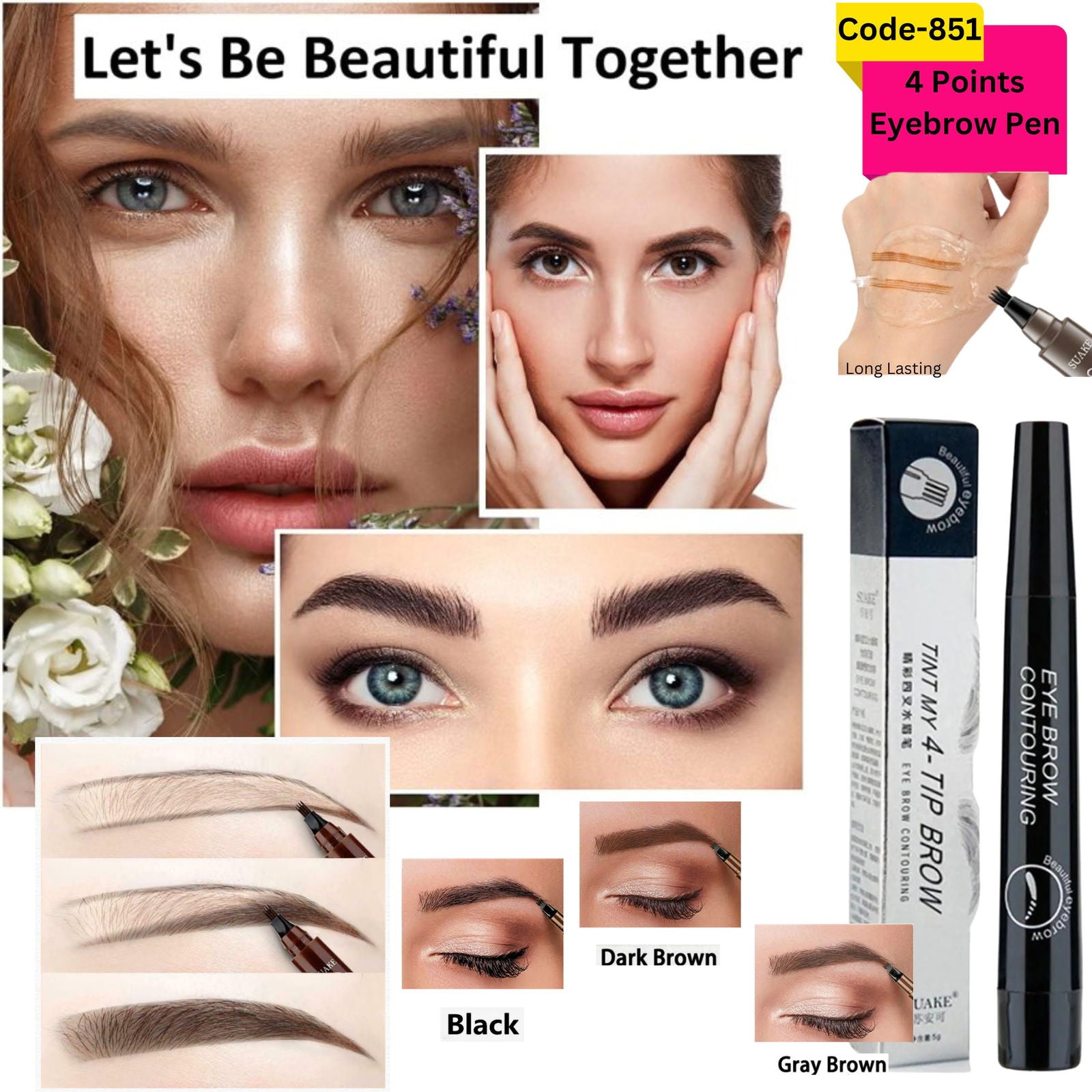 Waterproof 4 Points Eyebrow Pen-Dark Brown - China To BD Web