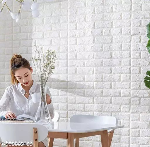 (৪৬ স্কোয়ার ফিট রোল ) ৪৫ টাকা স্কোয়ার ফিট-3D Wall Sticker(Bricks)-White
