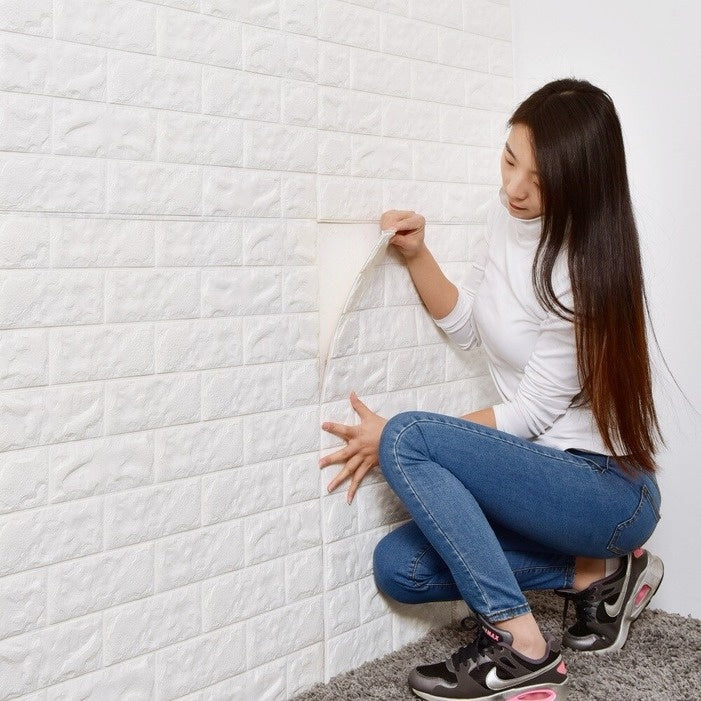 (৯২ স্কোয়ার ফিট রোল ) ৪৫ টাকা স্কোয়ার ফিট-3D Wall Sticker(Bricks)-White