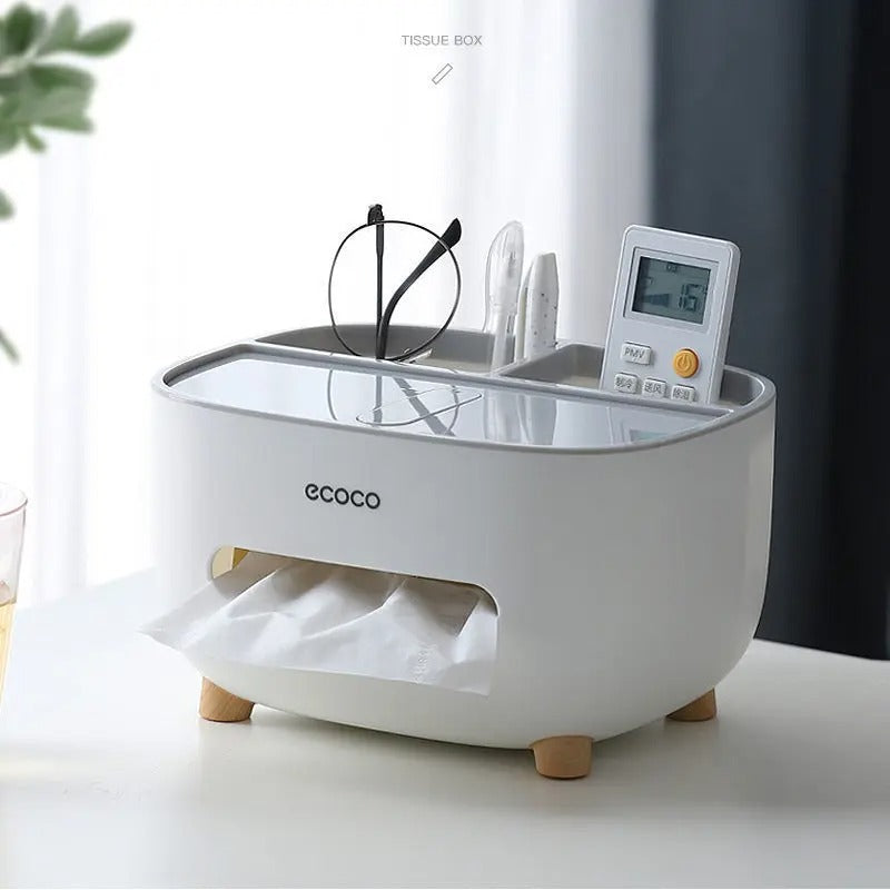 Multifunction Rectangular Tissue Box Cover Holder with Storage – Stylish & Useful!