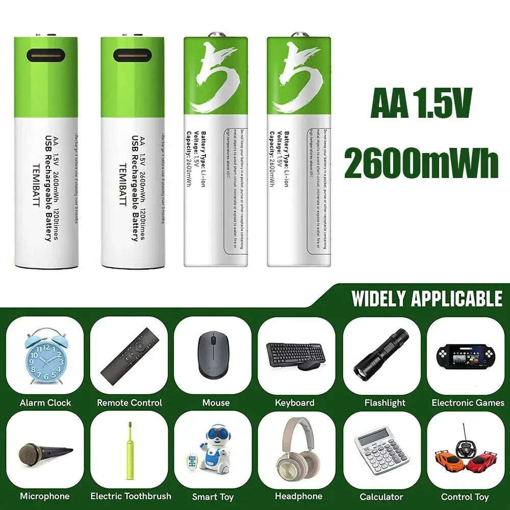 Original 1.5V AA USB Rechargeable Battery-১০পিচ