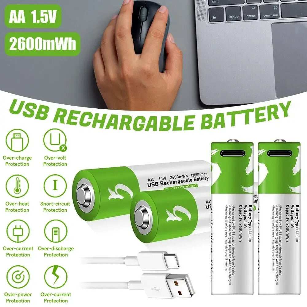 Original 1.5V AA USB Rechargeable Battery-৬পিচ