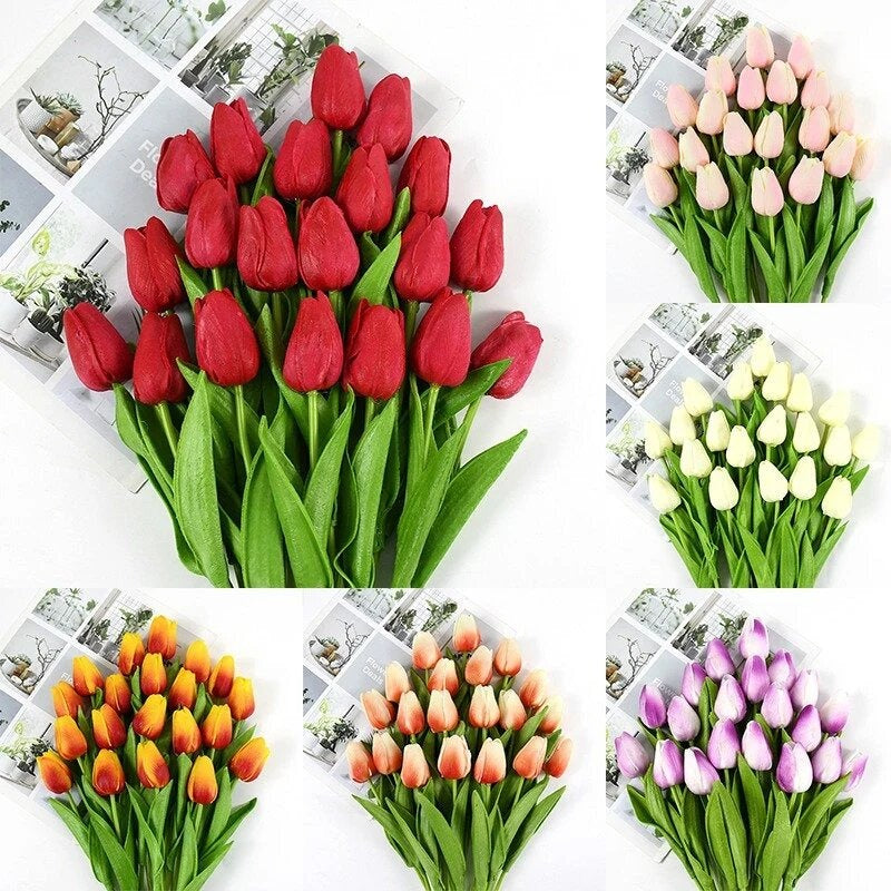 ১০ পিচ-গোলাপি কালার-Artificial Tulip & Lily Flower Sticks