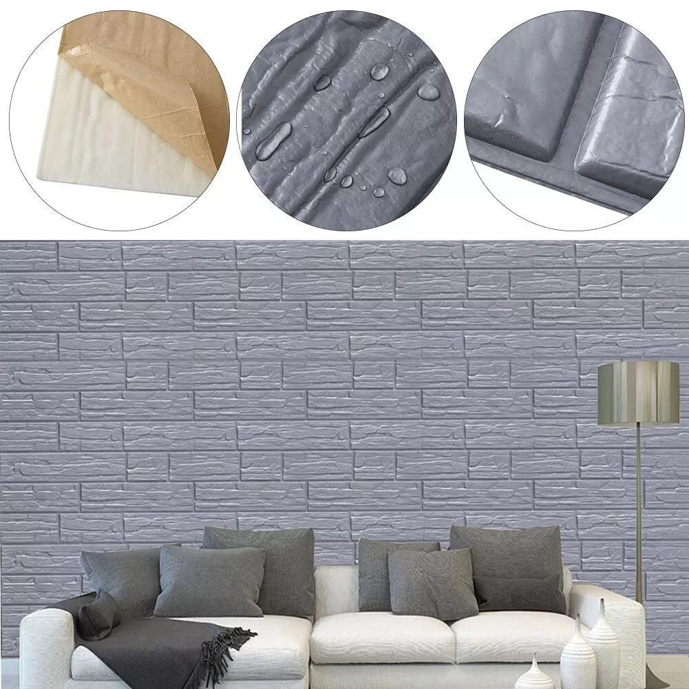 (৯২ স্কোয়ার ফিট রোল ) ৪৫ টাকা স্কোয়ার ফিট-3D Wall Sticker(Bricks)-Ash